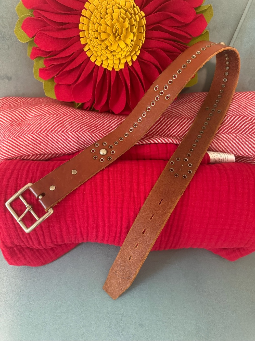 Brown Leather Grommet Belt - Women's Accessory